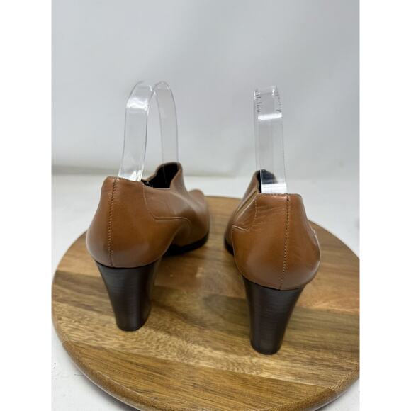 Rangoni of Florence Brown Slip On Block Heel Slip On Leather Loafer Pumps 9 AAA - Picture 5 of 9